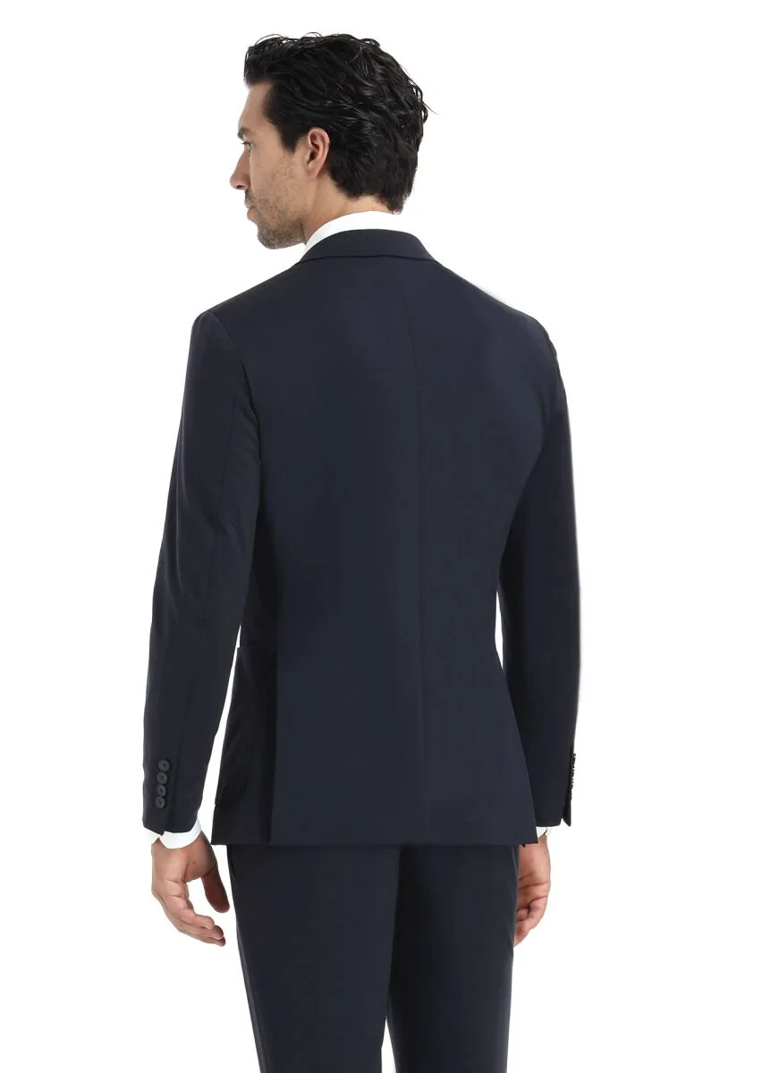 Lacivert Düz Comfort Fit Örme Takım Elbise - 7