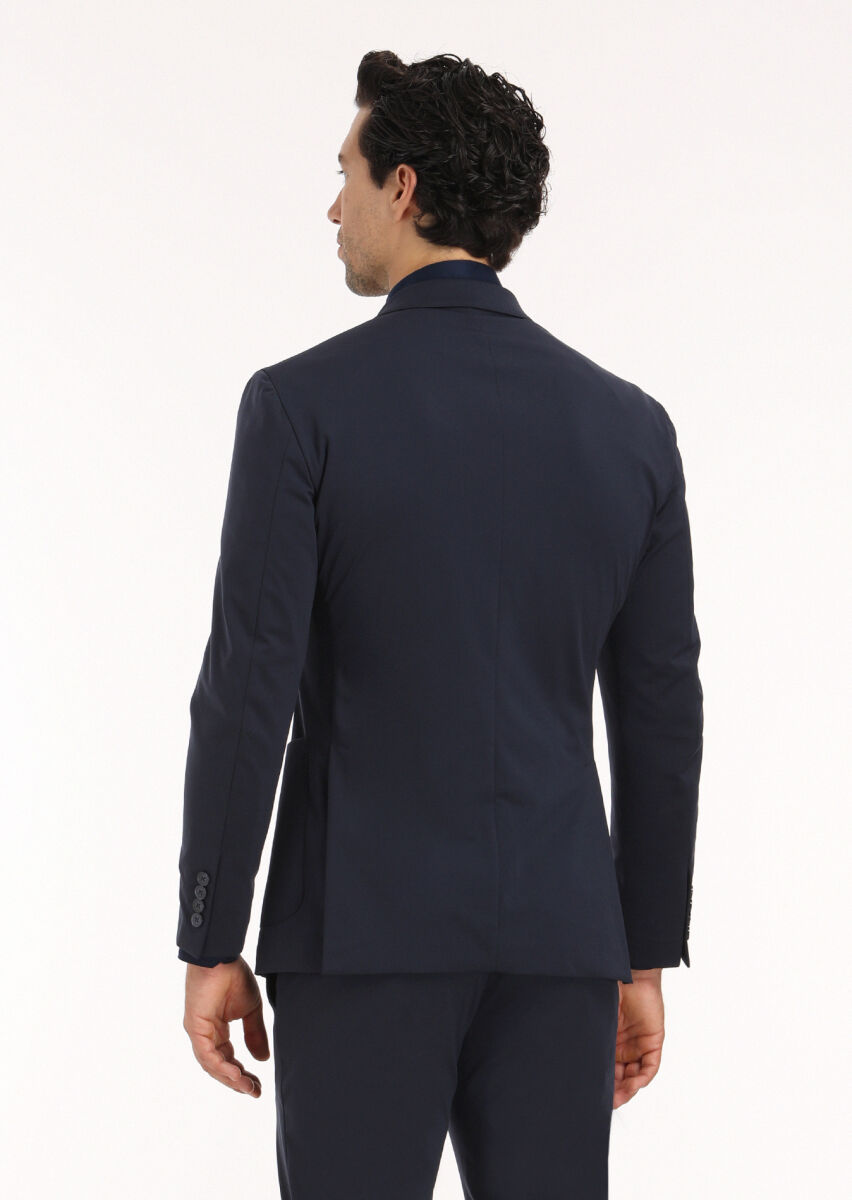 Lacivert Düz Comfort Fit Örme Takım Elbise - 9