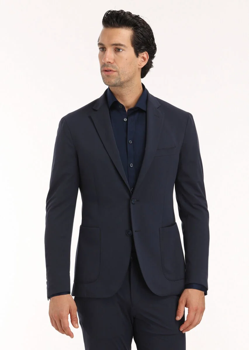 Lacivert Düz Comfort Fit Örme Takım Elbise - 3