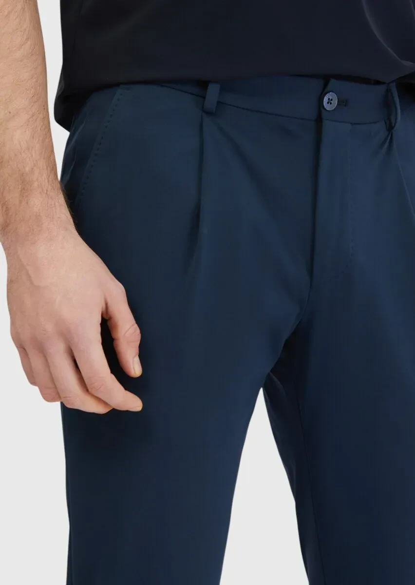 Lacivert Düz Comfort Fit Örme Takım Elbise - 7