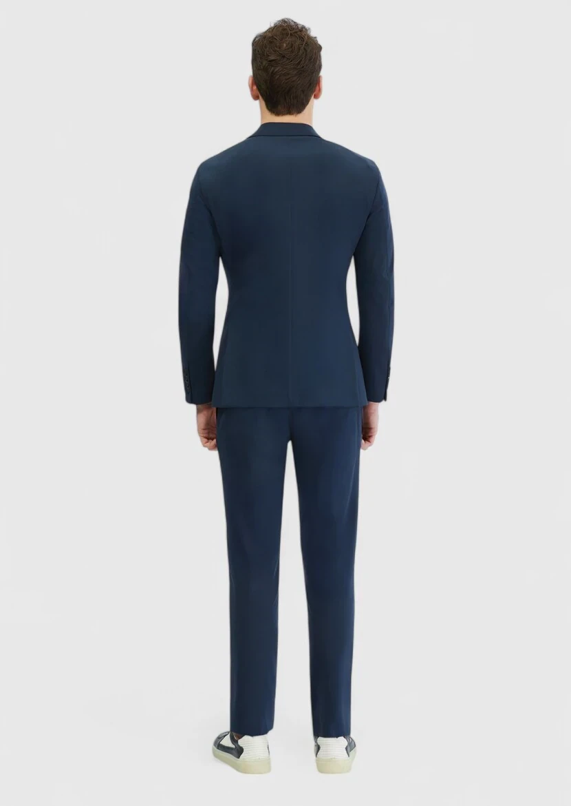 Lacivert Düz Comfort Fit Örme Takım Elbise - 8