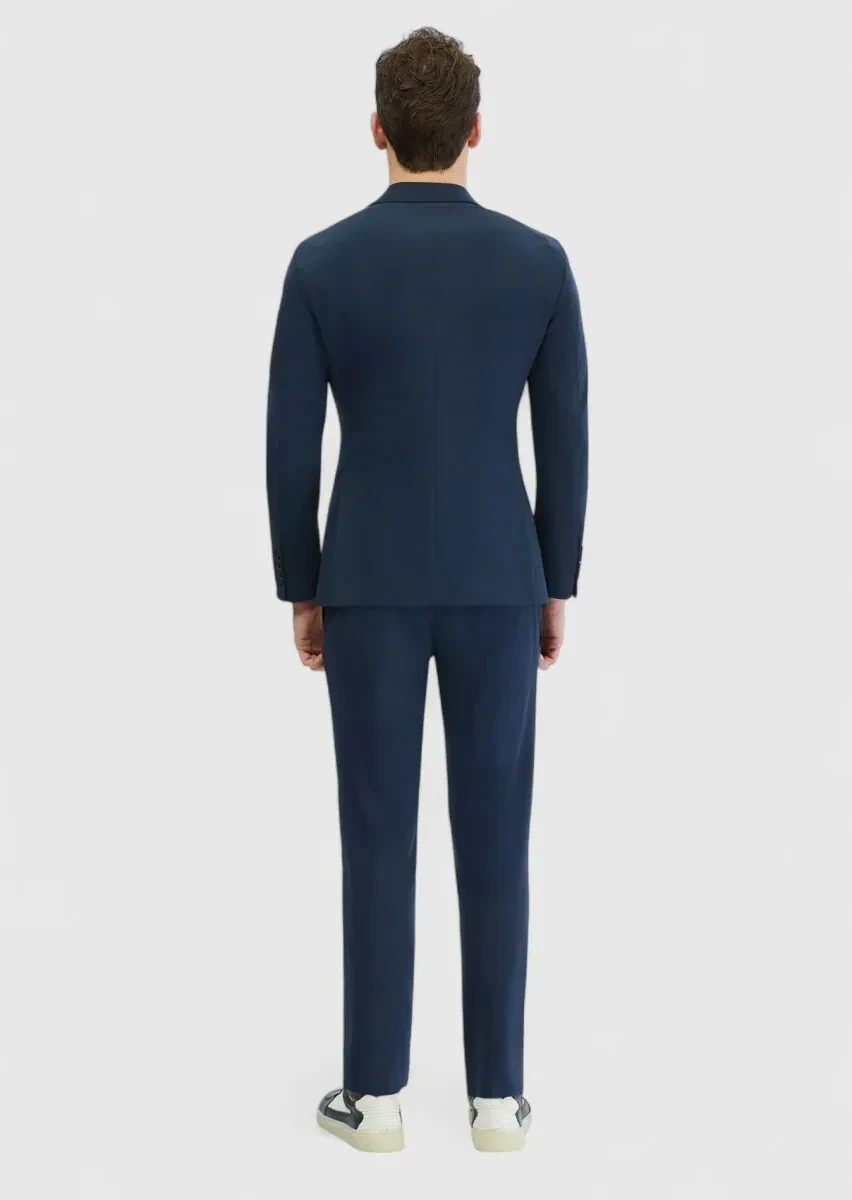 Lacivert Düz Comfort Fit Örme Takım Elbise - 8