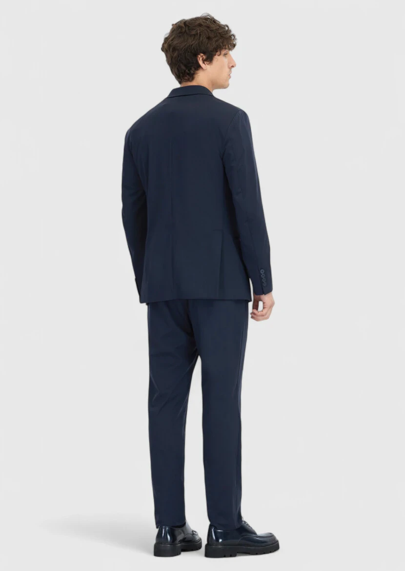 Lacivert Düz Comfort Fit Örme Takım Elbise - 8