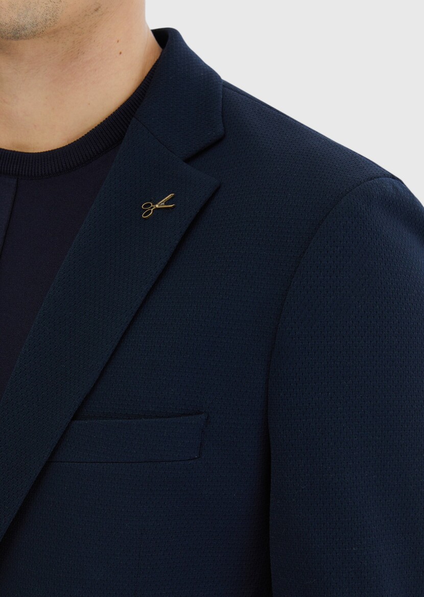 Lacivert Düz Comfort Fit Örme Takım Elbise - 4