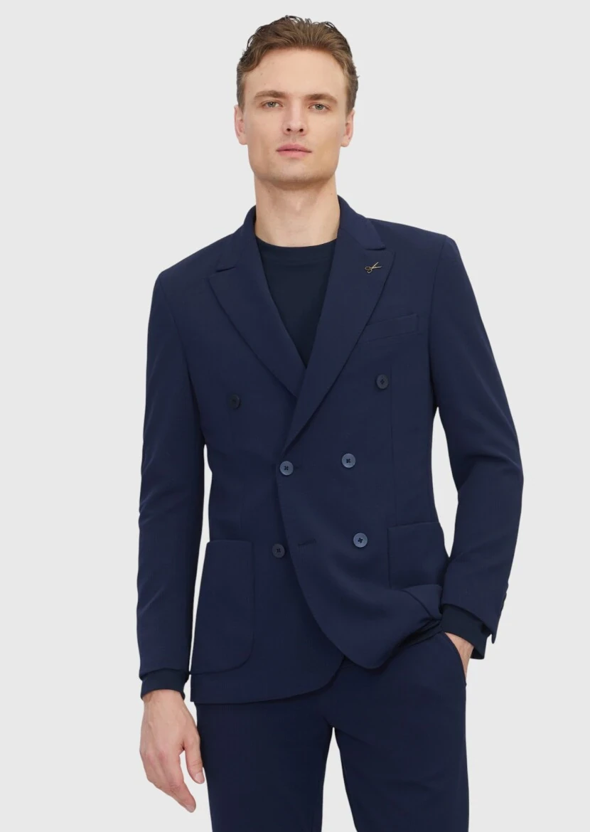 Lacivert Düz Comfort Fit Takım Elbise - 1