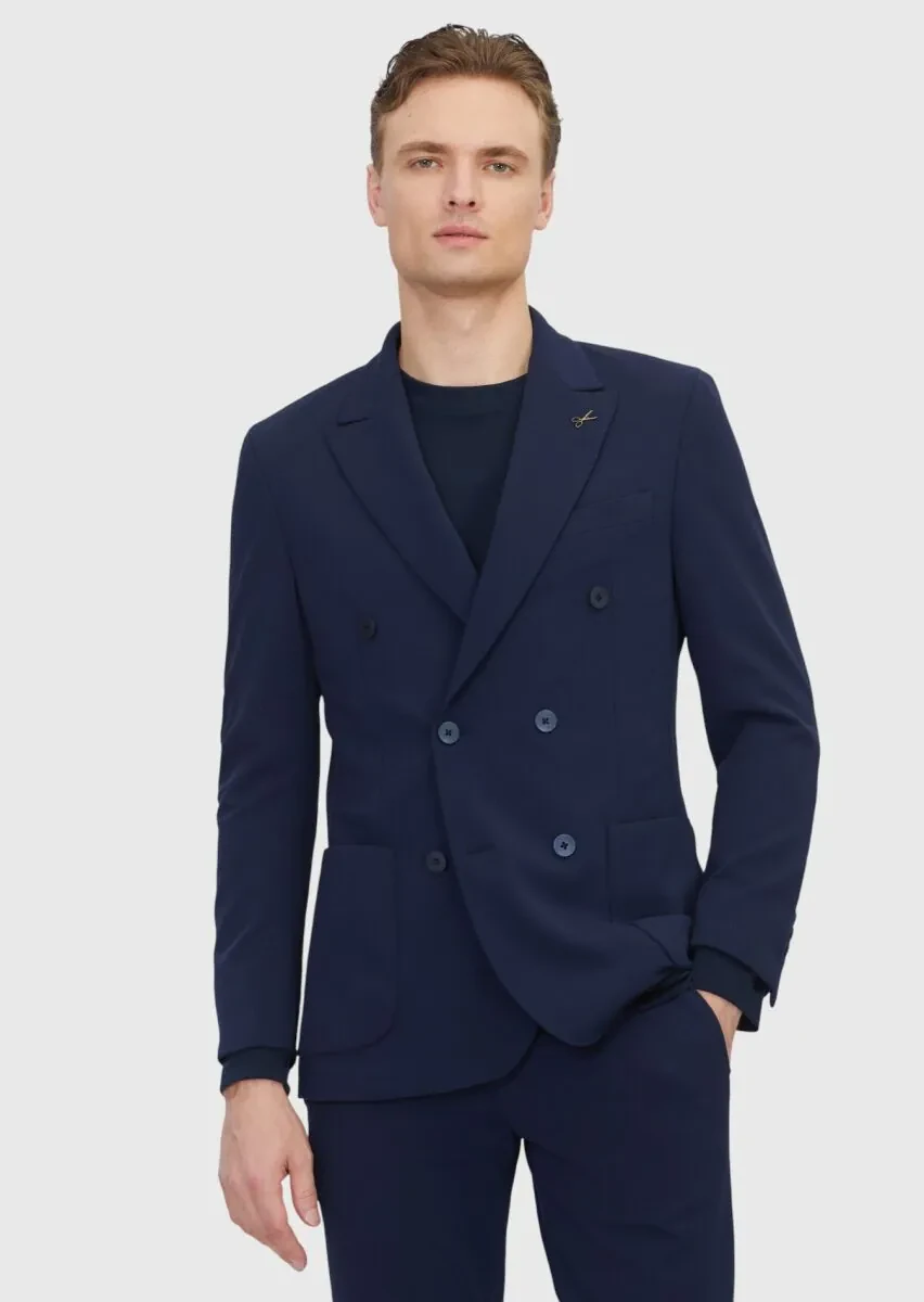 Lacivert Düz Comfort Fit Takım Elbise - 1