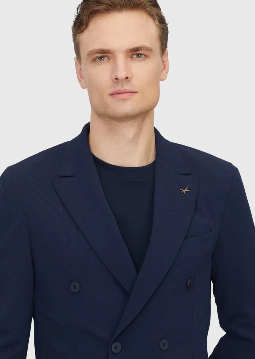 Lacivert Düz Comfort Fit Takım Elbise - 4