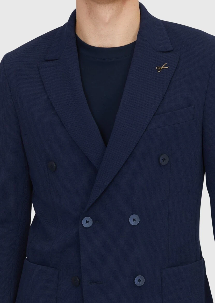 Lacivert Düz Comfort Fit Takım Elbise - 5