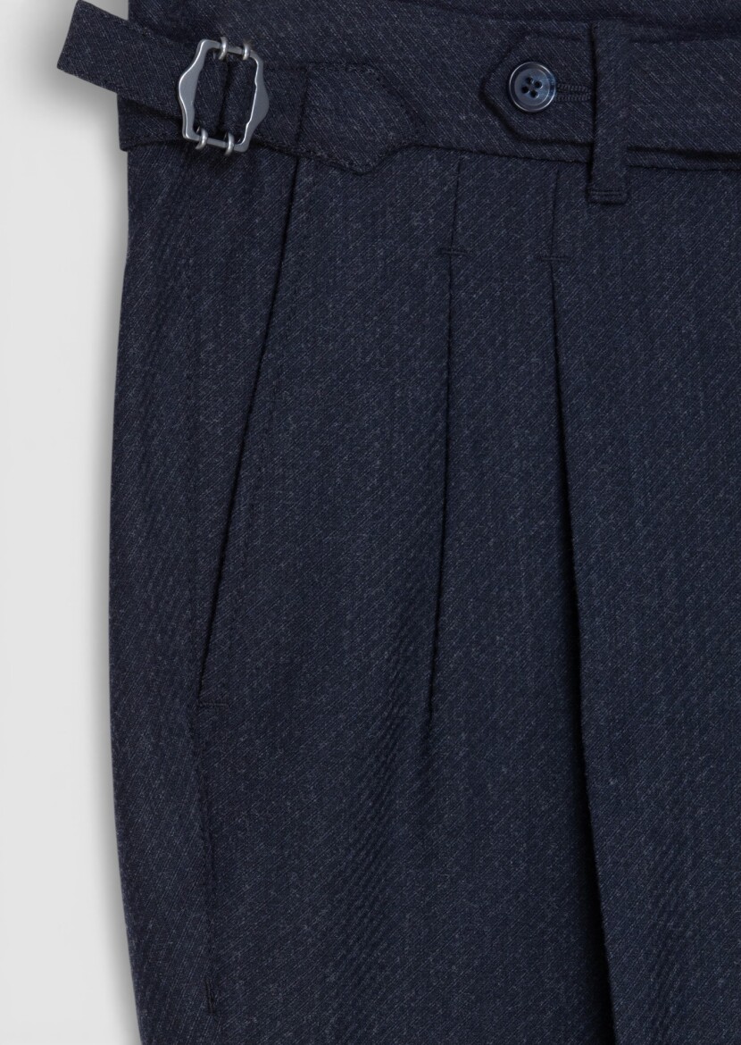 Lacivert Düz Dokuma Carrot Fit Casual Yün Karışımlı Pantolon - 5