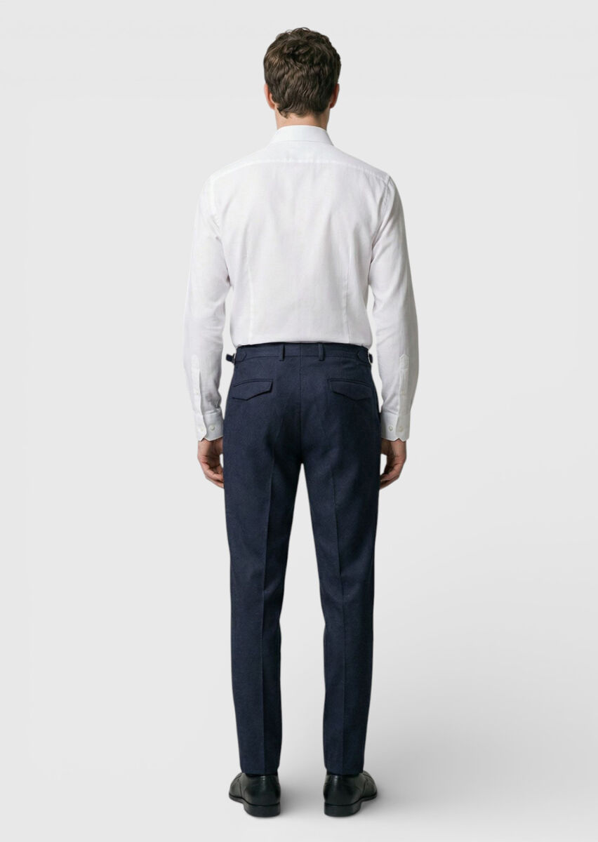 Lacivert Düz Dokuma Carrot Fit Casual Yün Karışımlı Pantolon - 3