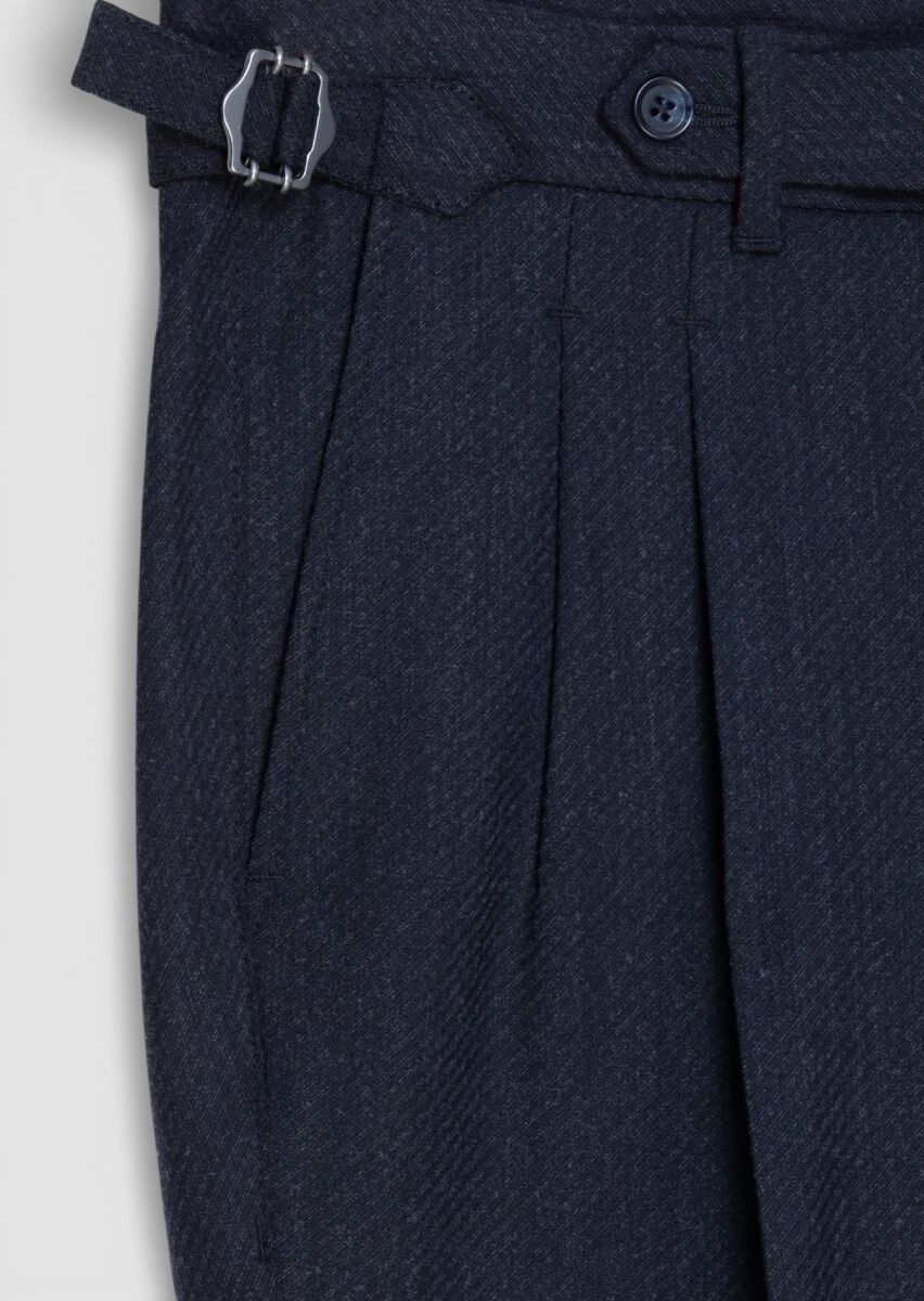 Lacivert Düz Dokuma Carrot Fit Casual Yün Karışımlı Pantolon - 5