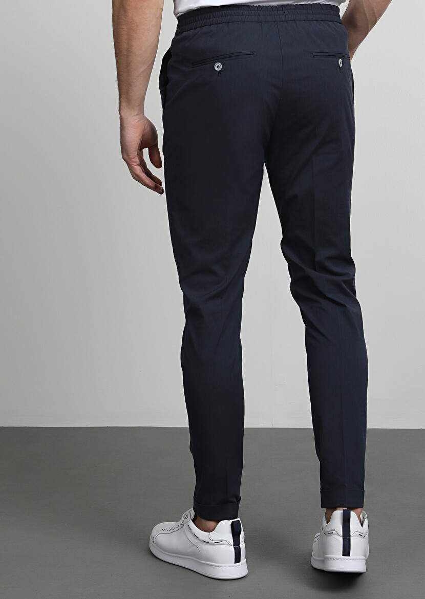 Lacivert Düz Dokuma Jogging Fit Casual Pamuk Karışımlı Pantolon - 4