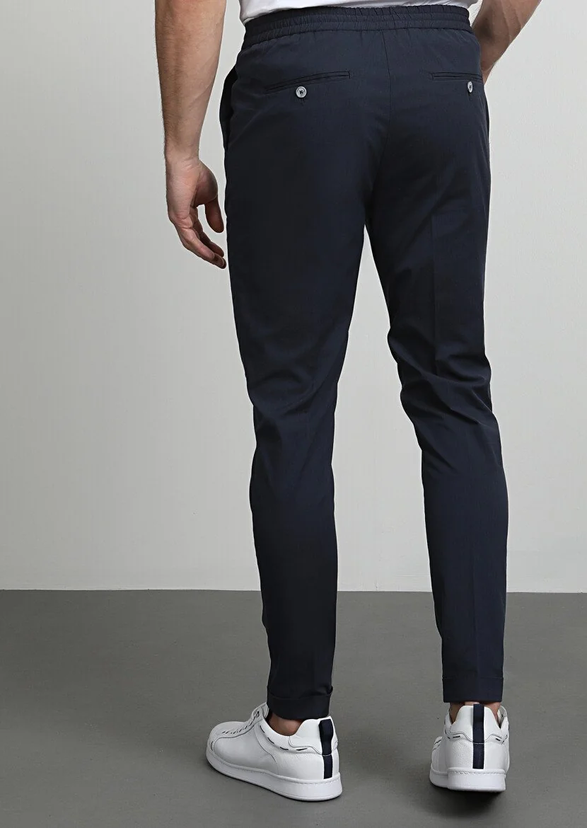Lacivert Düz Dokuma Jogging Fit Casual Pamuk Karışımlı Pantolon - 4