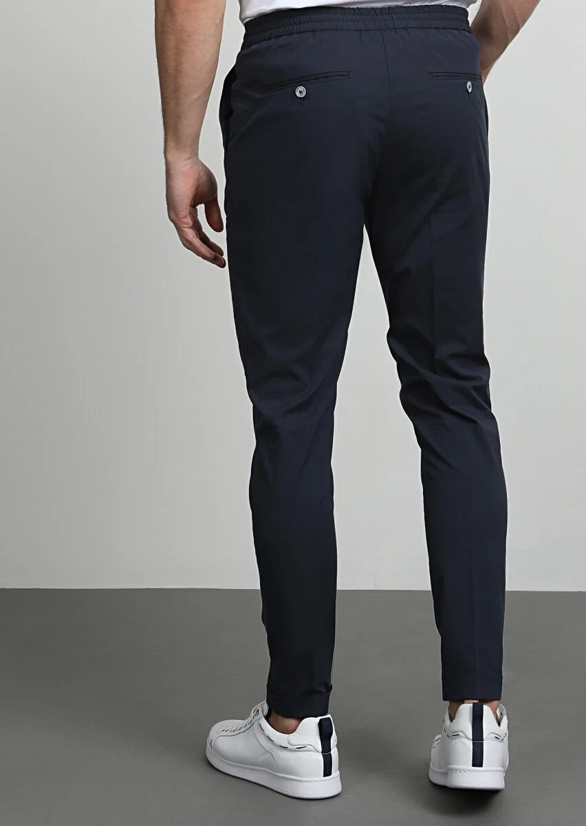 Lacivert Düz Dokuma Jogging Fit Casual Pamuk Karışımlı Pantolon - 4