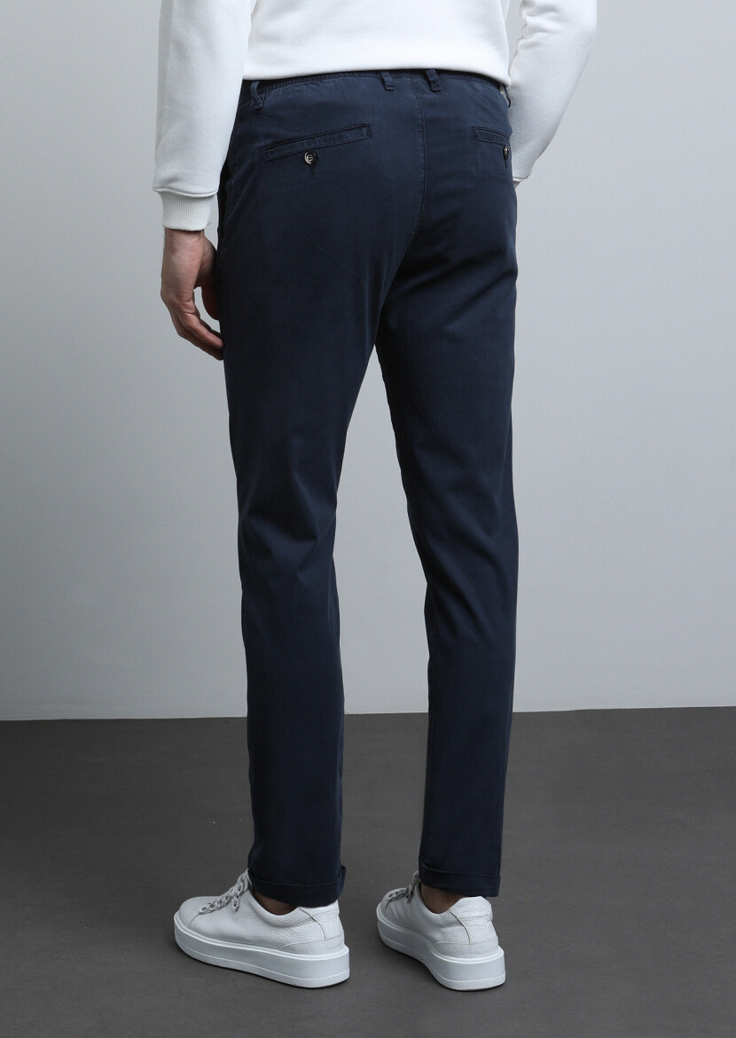 Lacivert Düz Dokuma Jogging Fit Casual Pamuk Karışımlı Pantolon - 4