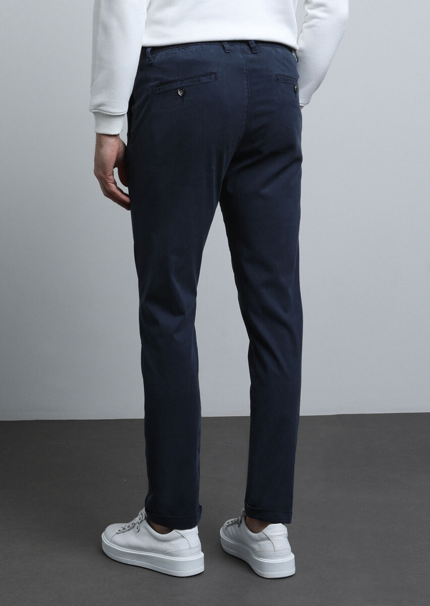 Lacivert Düz Dokuma Jogging Fit Casual Pamuk Karışımlı Pantolon - 4