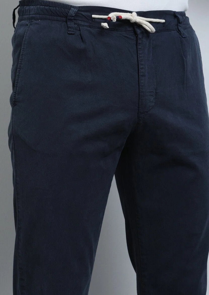 Lacivert Düz Dokuma Jogging Fit Casual Pamuk Karışımlı Pantolon 