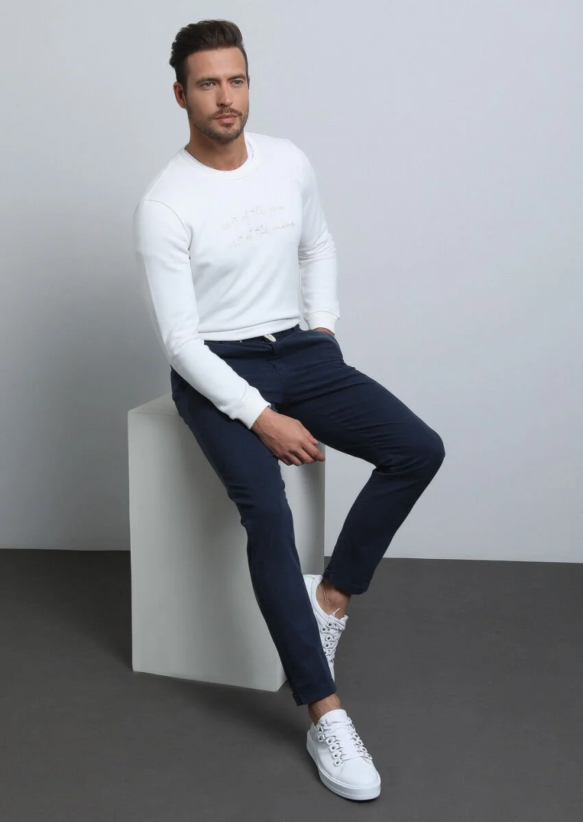 Lacivert Düz Dokuma Jogging Fit Casual Pamuk Karışımlı Pantolon - 4
