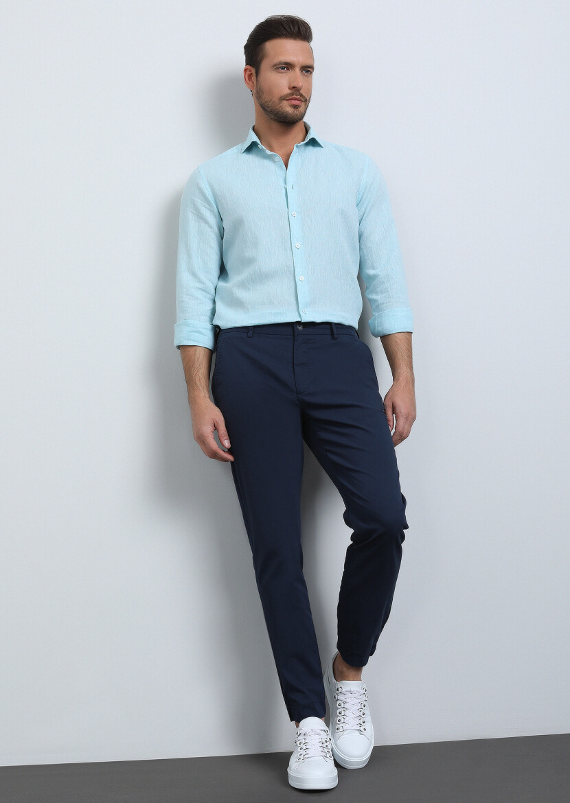 Lacivert Düz Dokuma Jogging Fit Casual Pamuk Karışımlı Pantolon - 1