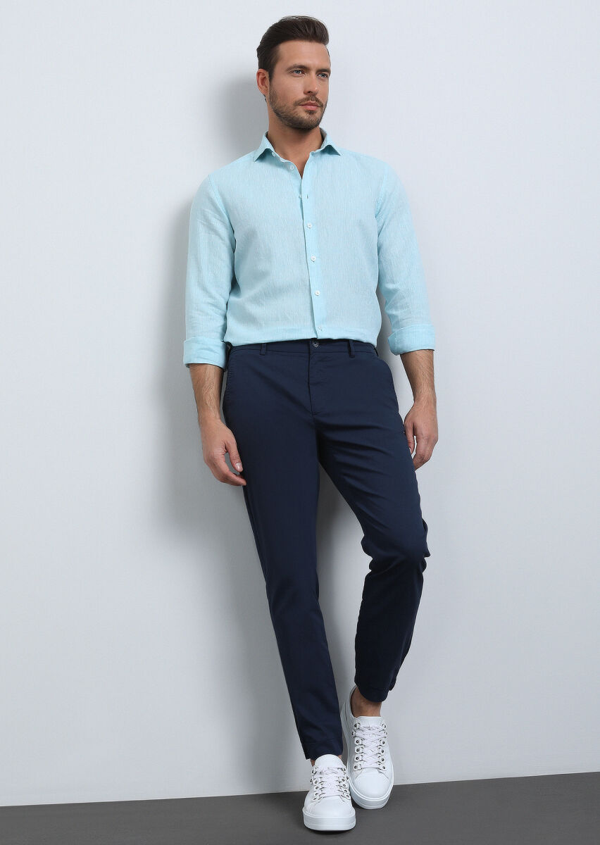 Lacivert Düz Dokuma Jogging Fit Casual Pamuk Karışımlı Pantolon - 1