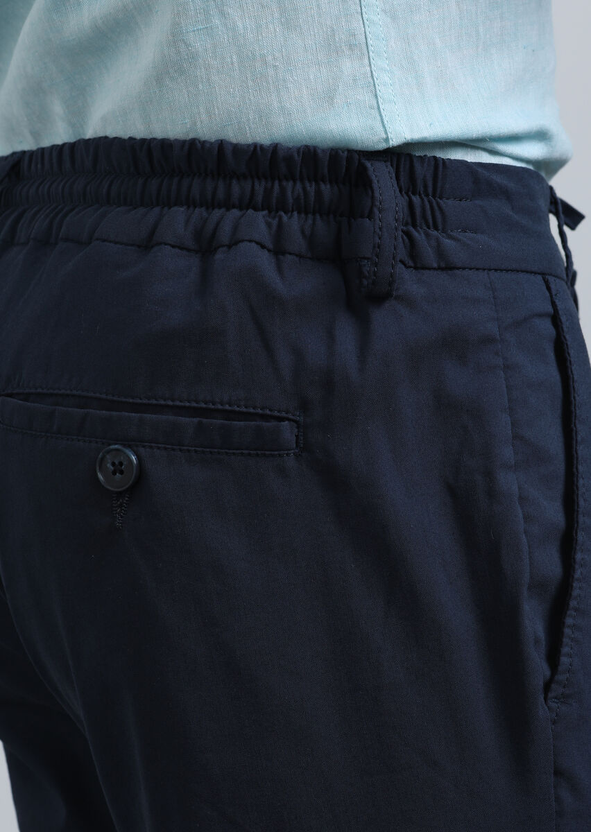 Lacivert Düz Dokuma Jogging Fit Casual Pamuk Karışımlı Pantolon - 4