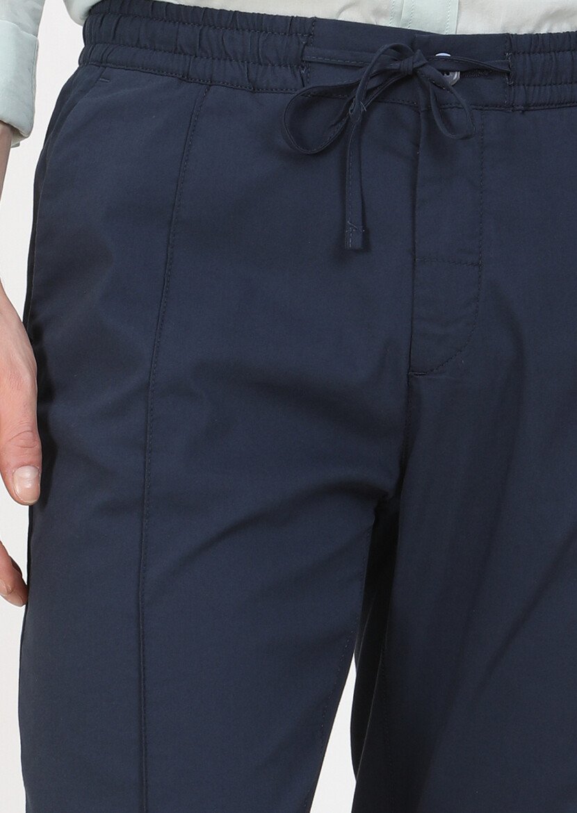 Lacivert Düz Dokuma Jogging Fit Casual Pamuk Karışımlı Pantolon - 3