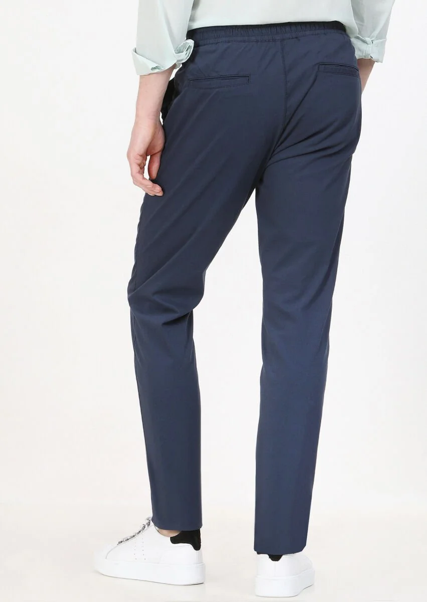 Lacivert Düz Dokuma Jogging Fit Casual Pamuk Karışımlı Pantolon - 5