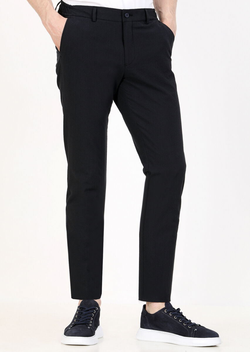 Lacivert Düz Dokuma Jogging Fit Casual Pamuk Karışımlı Pantolon - 2
