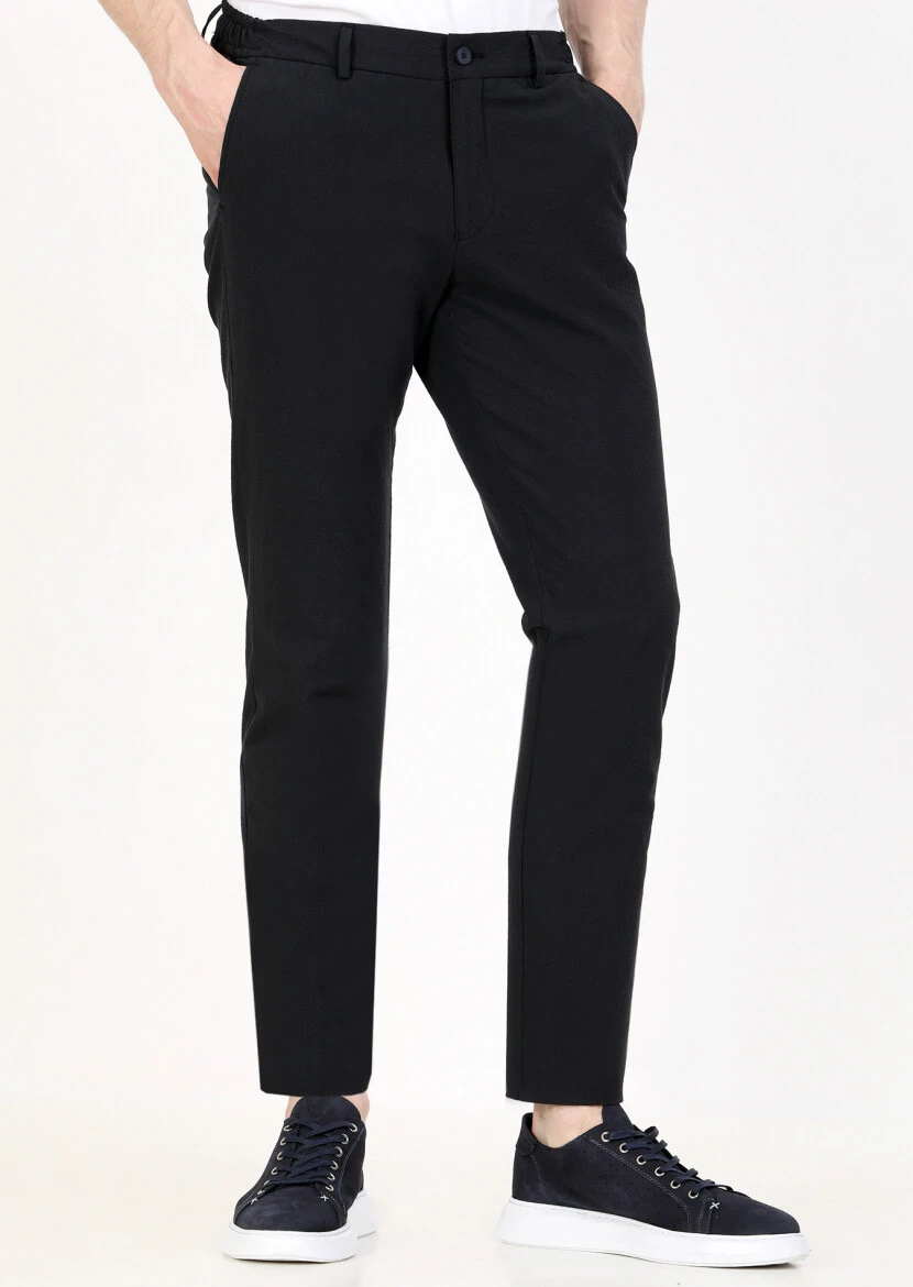 Lacivert Düz Dokuma Jogging Fit Casual Pamuk Karışımlı Pantolon 
