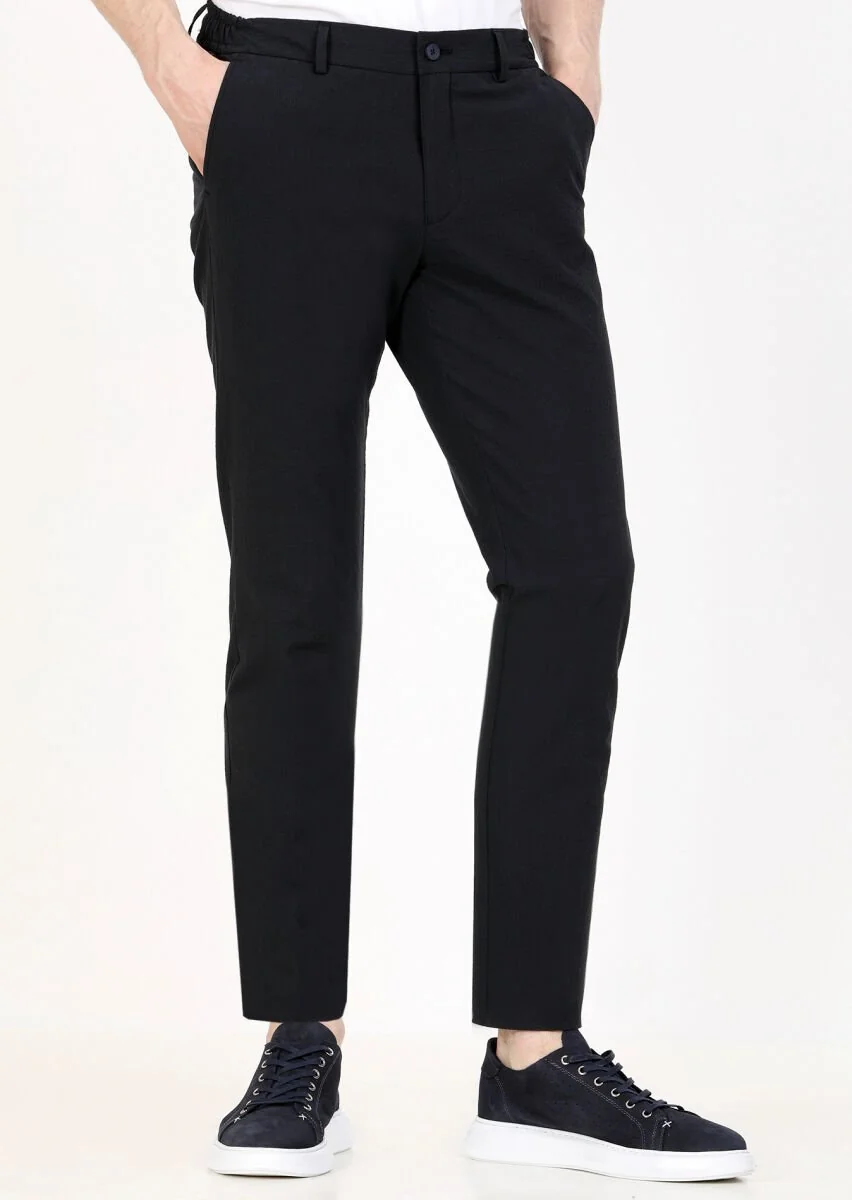 Lacivert Düz Dokuma Jogging Fit Casual Pamuk Karışımlı Pantolon - 2