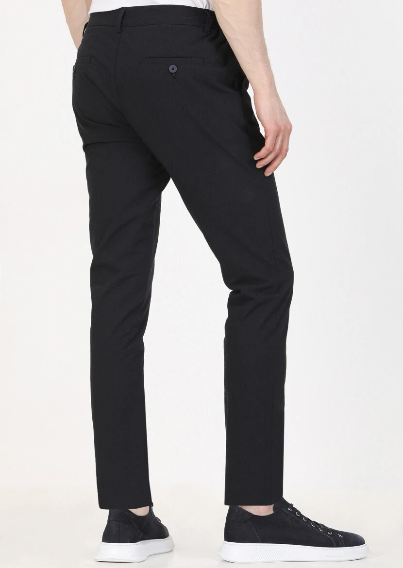 Lacivert Düz Dokuma Jogging Fit Casual Pamuk Karışımlı Pantolon - 4