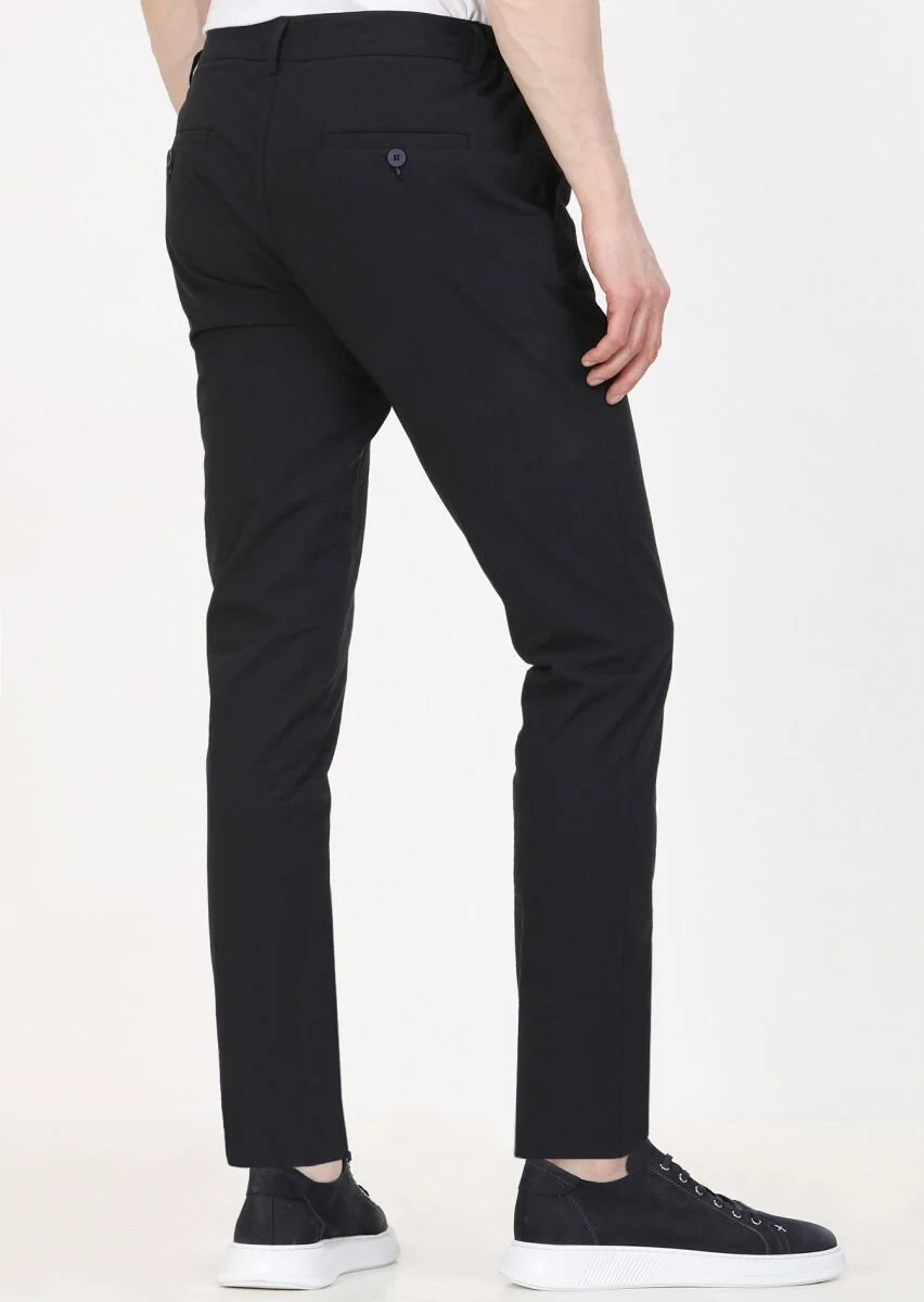 Lacivert Düz Dokuma Jogging Fit Casual Pamuk Karışımlı Pantolon - 4