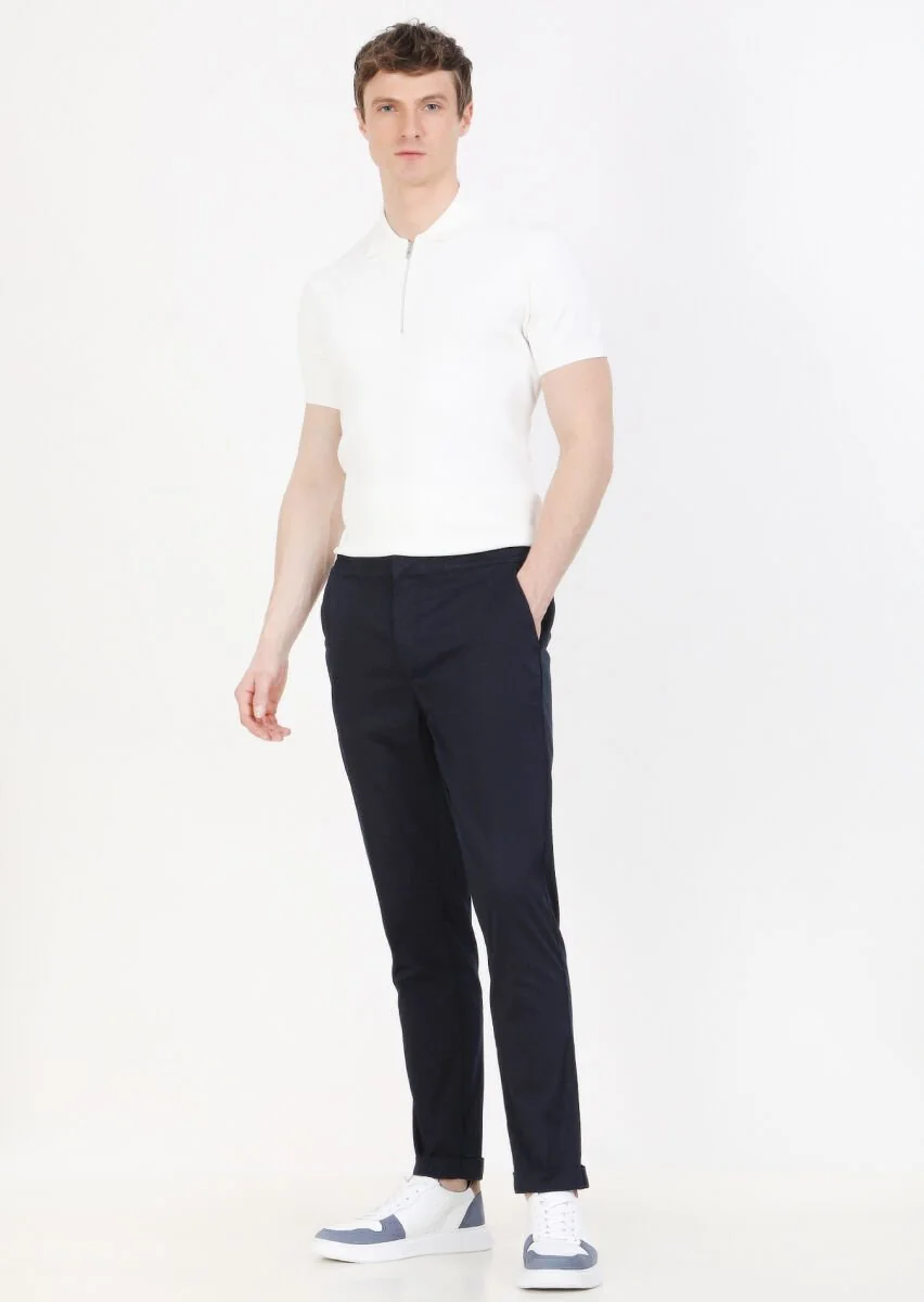 Lacivert Düz Dokuma Jogging Fit Casual Pamuk Karışımlı Pantolon - 1