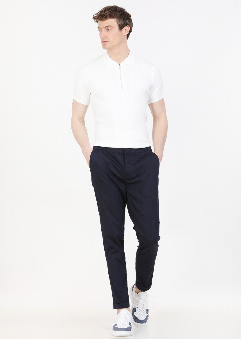 Lacivert Düz Dokuma Jogging Fit Casual Pamuk Karışımlı Pantolon - 2