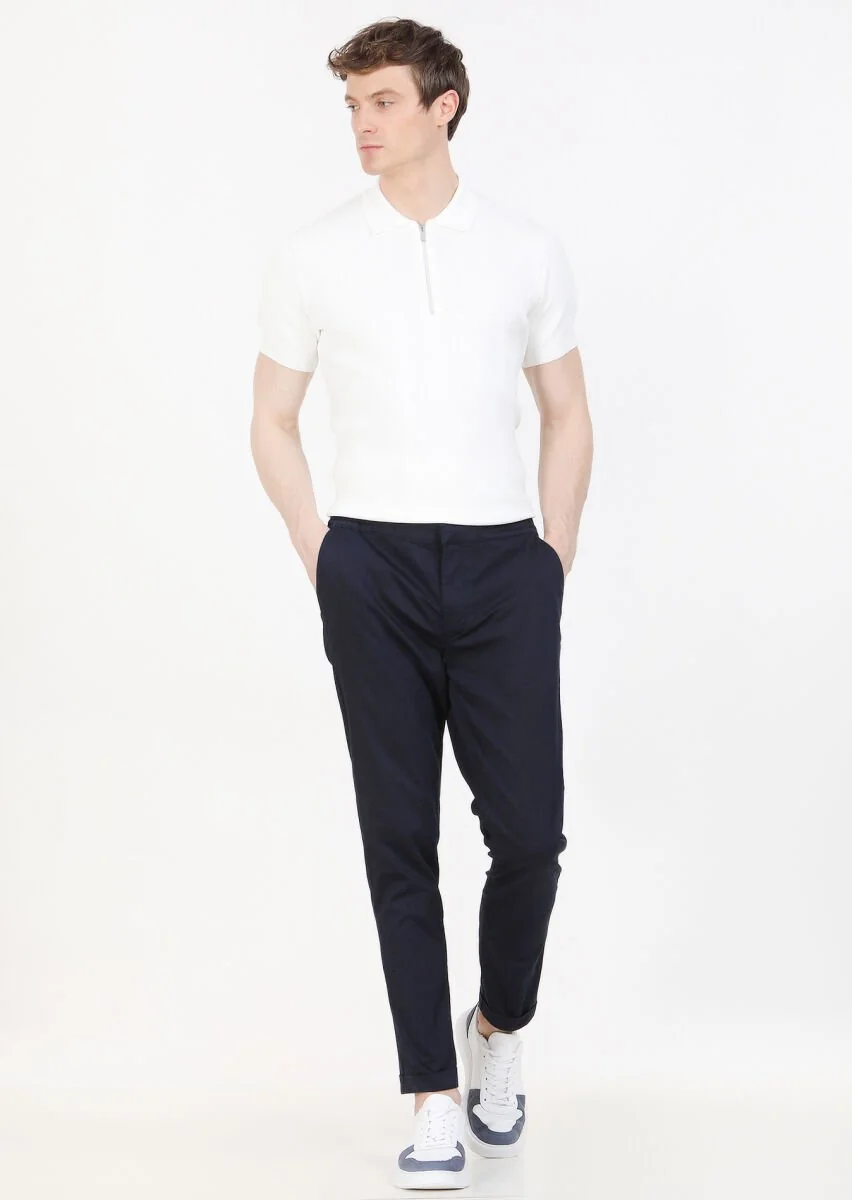 Lacivert Düz Dokuma Jogging Fit Casual Pamuk Karışımlı Pantolon - 2
