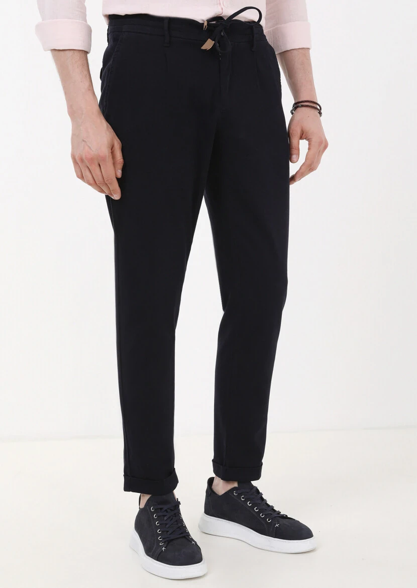 Lacivert Düz Dokuma Jogging Fit Casual Pamuk Karışımlı Pantolon 