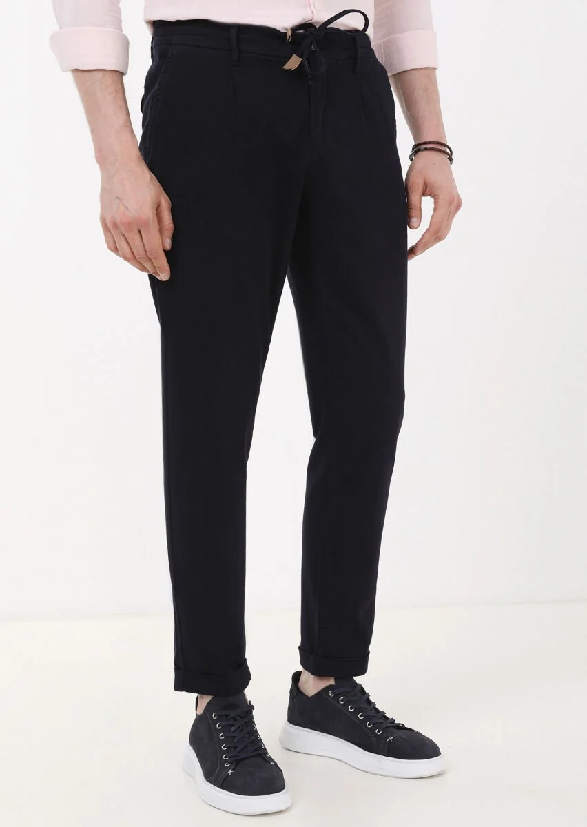 Lacivert Düz Dokuma Jogging Fit Casual Pamuk Karışımlı Pantolon - 1