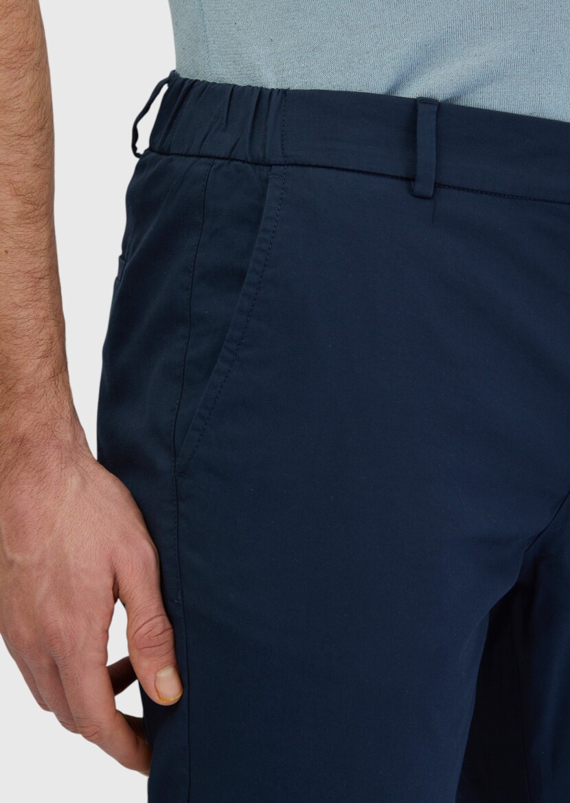 Lacivert Düz Dokuma Jogging Fit Casual Pamuk Karışımlı Pantolon - 4