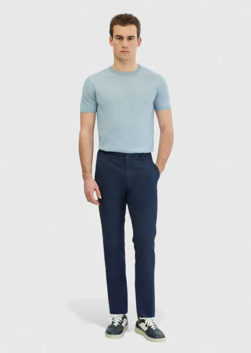 Lacivert Düz Dokuma Jogging Fit Casual Pamuk Karışımlı Pantolon - 1