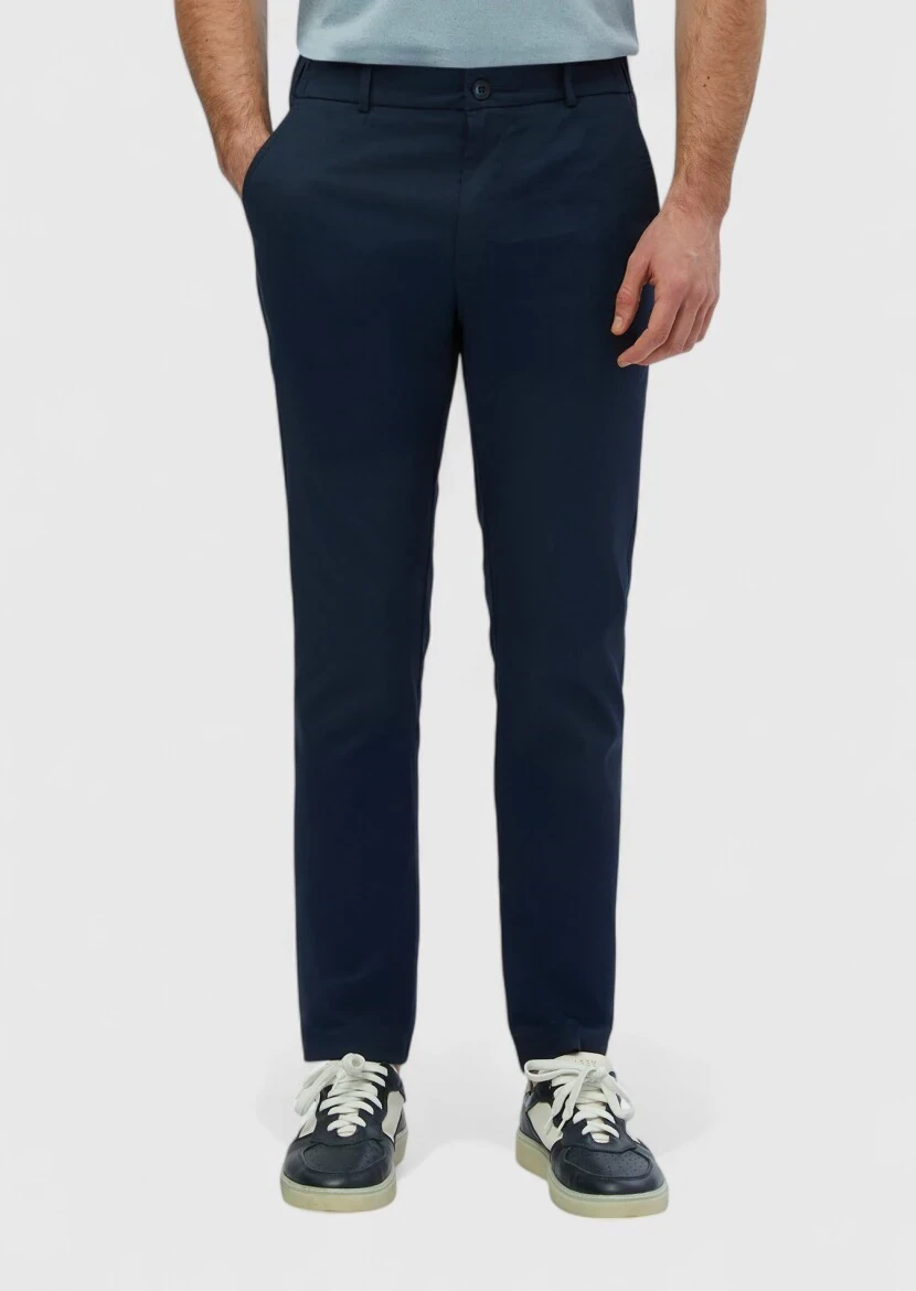 Lacivert Düz Dokuma Jogging Fit Casual Pamuk Karışımlı Pantolon 