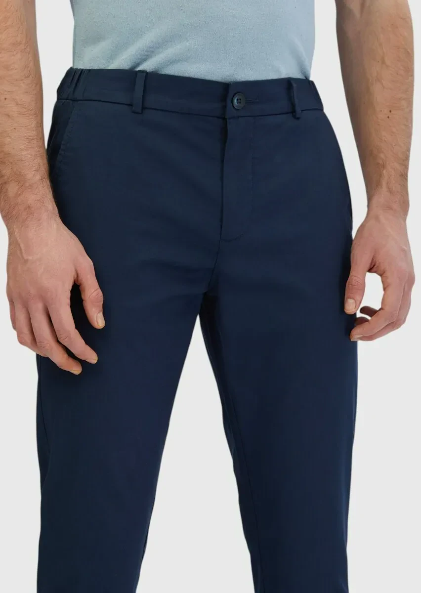 Lacivert Düz Dokuma Jogging Fit Casual Pamuk Karışımlı Pantolon - 3