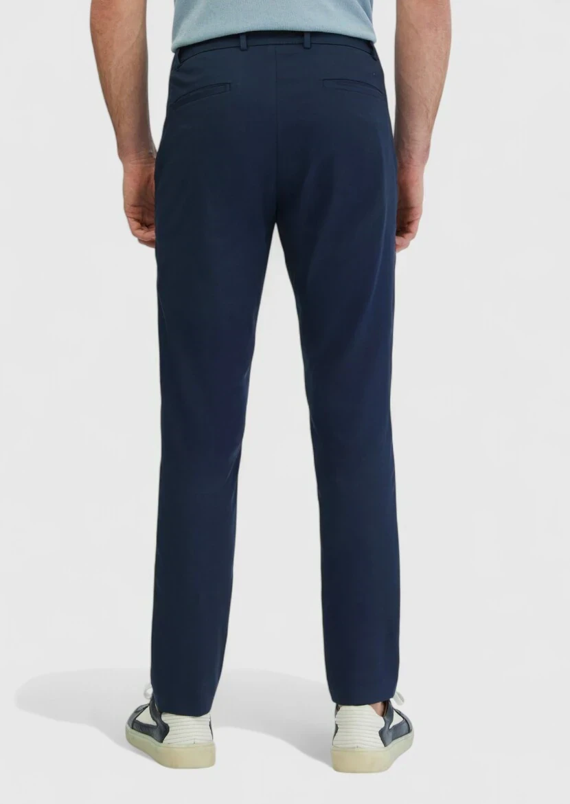 Lacivert Düz Dokuma Jogging Fit Casual Pamuk Karışımlı Pantolon - 5