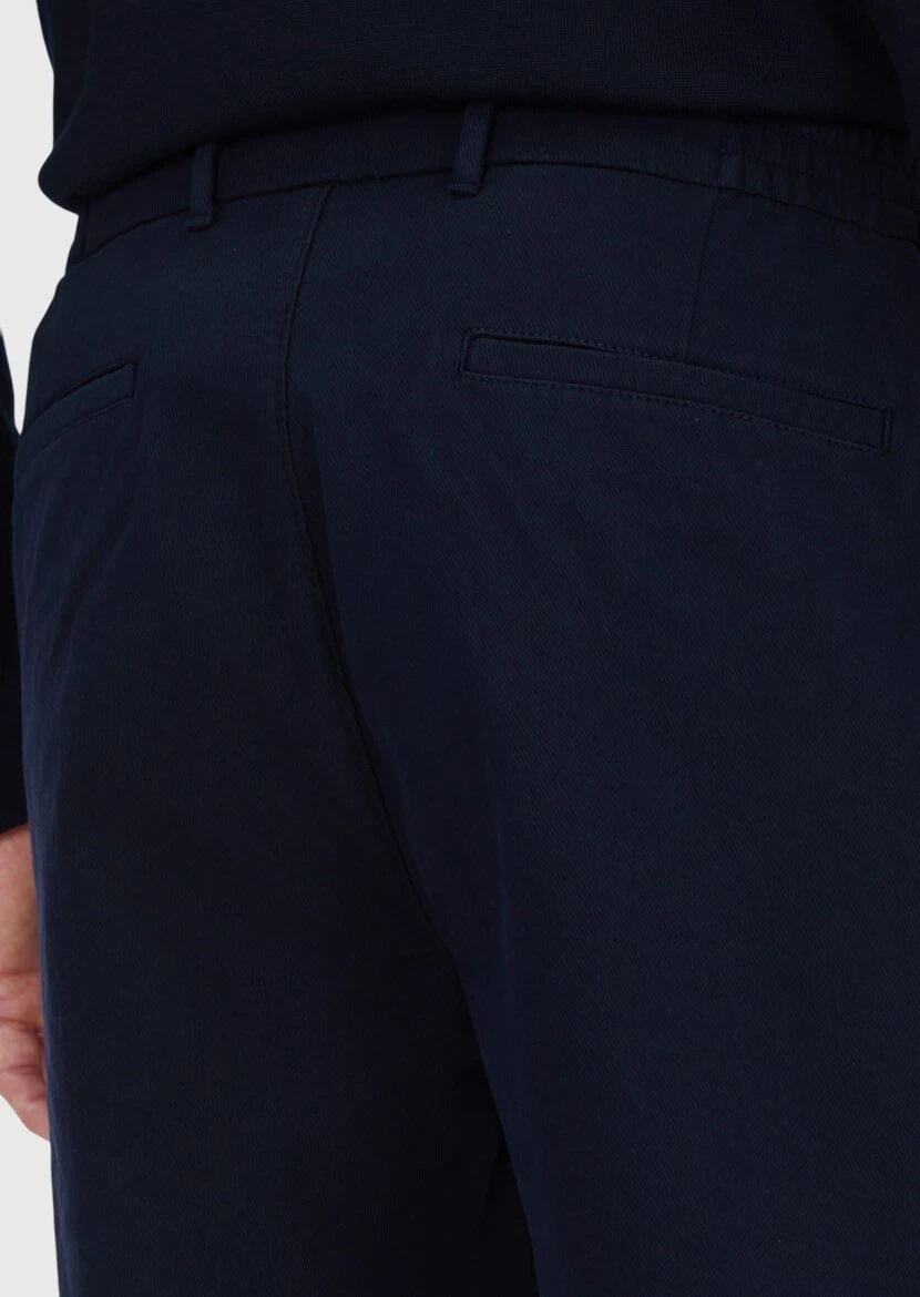 Lacivert Düz Dokuma Jogging Fit Casual Pamuk Karışımlı Pantolon - 5