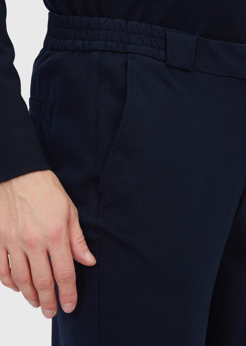 Lacivert Düz Dokuma Jogging Fit Casual Pamuk Karışımlı Pantolon - 4