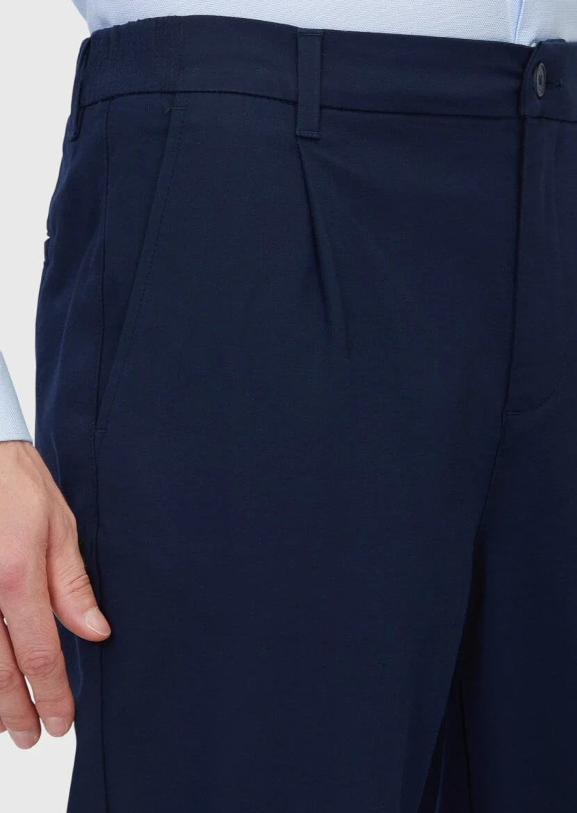 Lacivert Düz Dokuma Jogging Fit Casual Pamuk Karışımlı Pantolon - 3