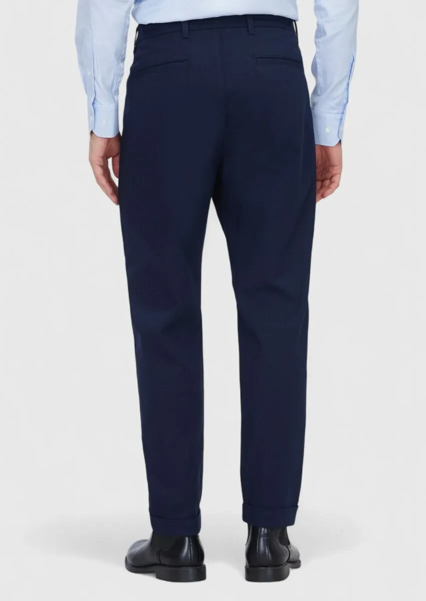 Lacivert Düz Dokuma Jogging Fit Casual Pamuk Karışımlı Pantolon - 5