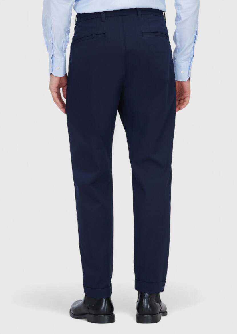 Lacivert Düz Dokuma Jogging Fit Casual Pamuk Karışımlı Pantolon - 5