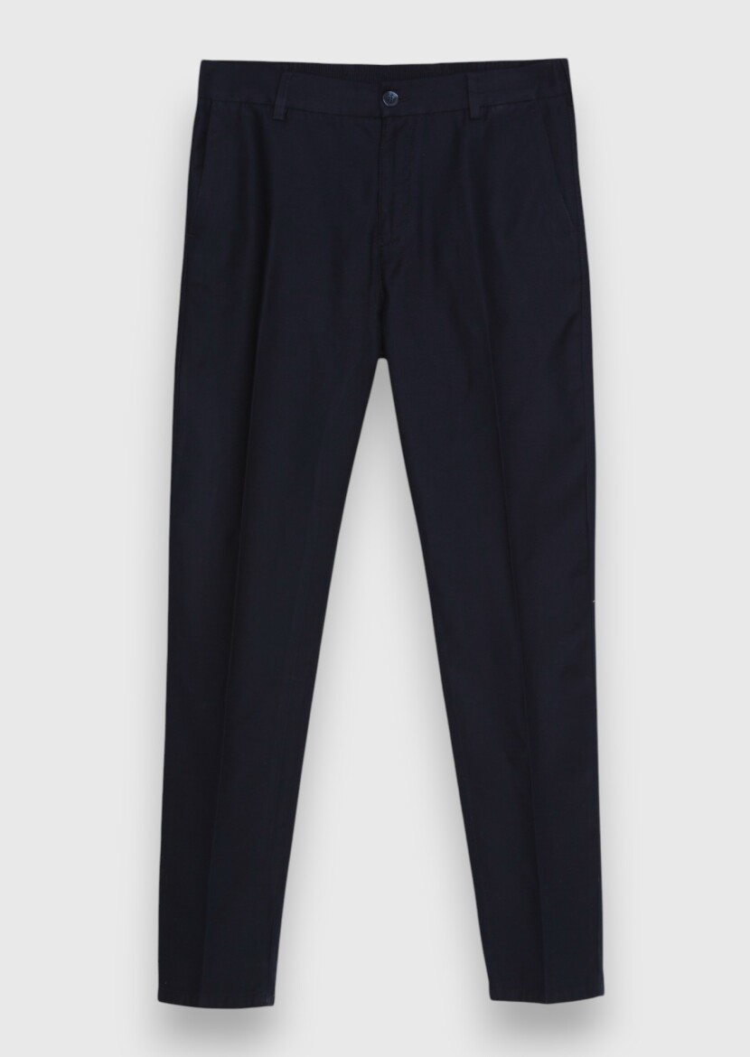 Lacivert Düz Dokuma Jogging Fit Casual Pamuk Karışımlı Pantolon - 5