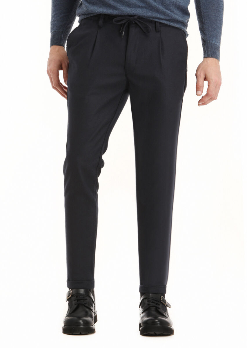 Lacivert Düz Dokuma Jogging Fit Casual Pantolon - 2