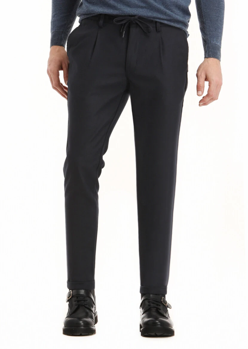 Lacivert Düz Dokuma Jogging Fit Casual Pantolon 